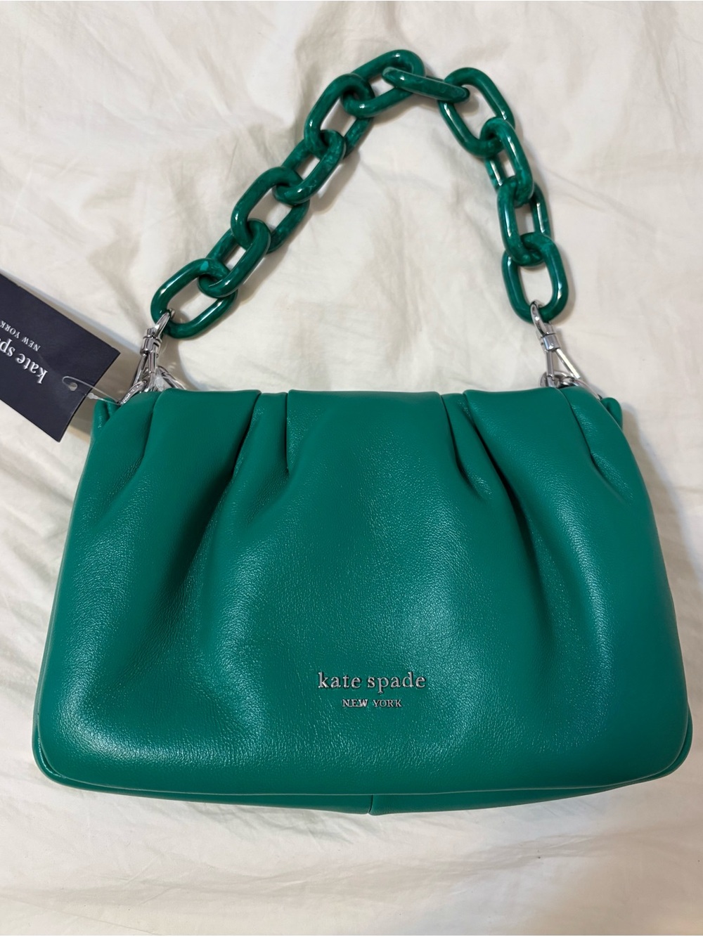 kate spade emerald green shoulder bag with chunky chain handle